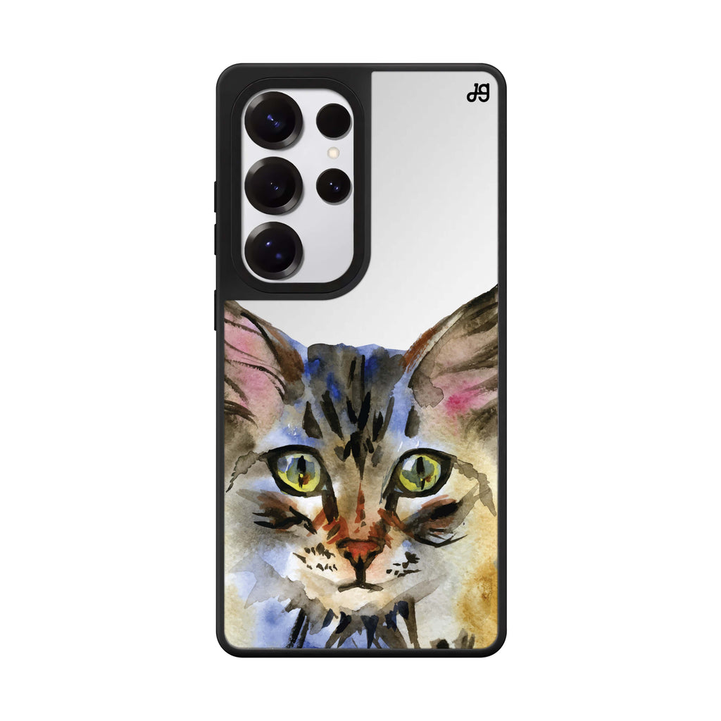 Watercolour Cat Samsung Galaxy S25 S24 S23 Ultra mirror case, front view