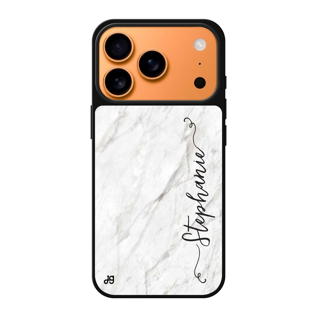 Vertical Cursive & Marble Sleek personalized name marble typography iPhone 17 Pro Max mirror case