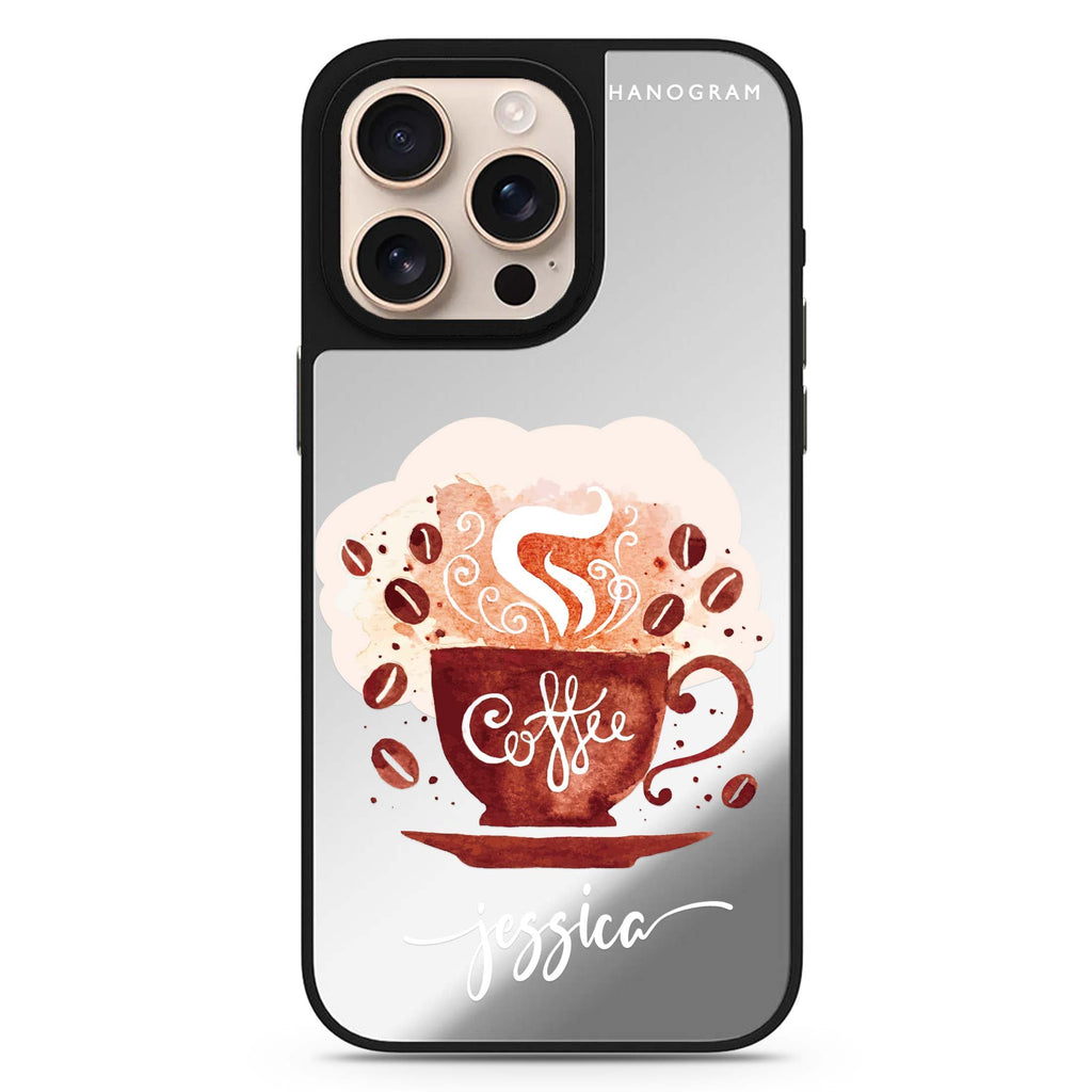 Fragrant Coffee personalized name food-inspired design iPhone 16/15/14 Pro Max & Pro mirror case