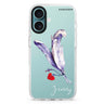 Feather Love custom name iPhone 16 and 16 Plus ultra clear case, transparent romantic artwork, front product view