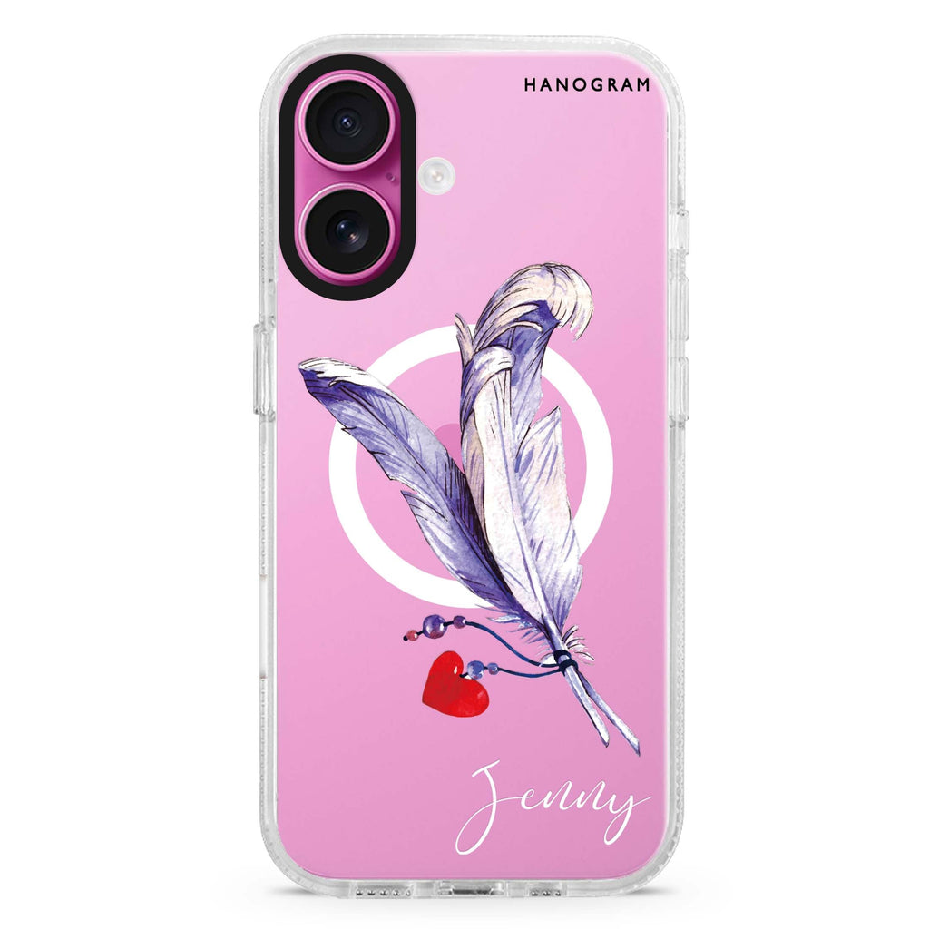 Feather Love MagSafe Compatible iPhone 16 Ultra Clear Case - Personalized and Stylish Protection