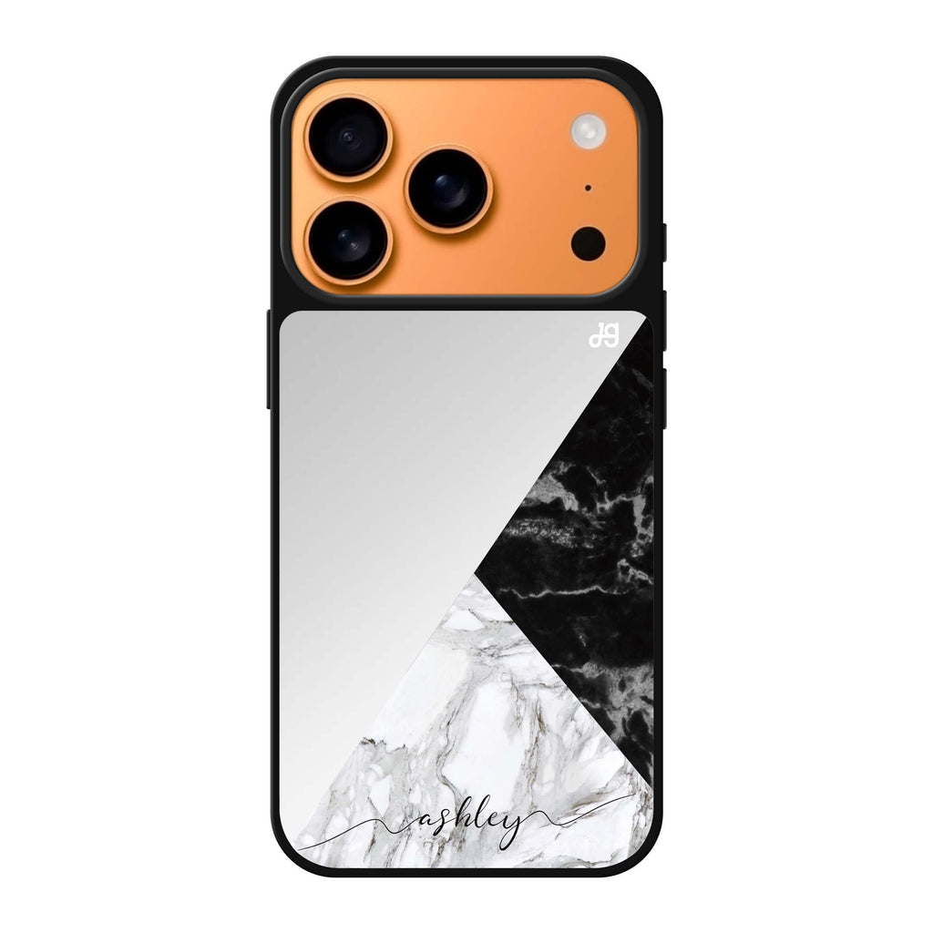 Black And White Marble #1 personalized name black marble iPhone 17 Pro Max mirror case