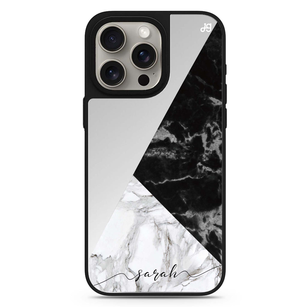 Black and White Marble personalized name MagSafe mirror case for iPhone 16/15/14 Pro Max and Pro, main view