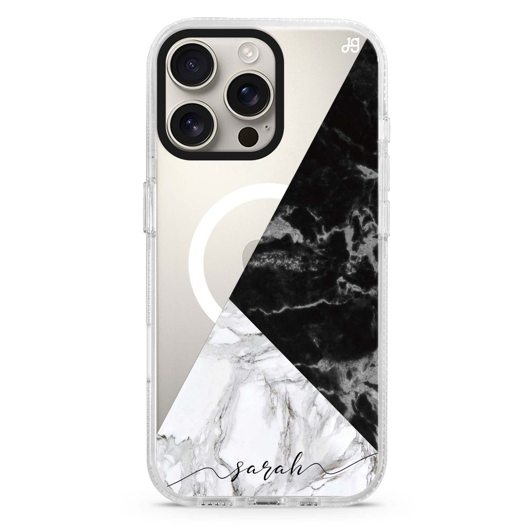 Black And White Marble MagSafe Compatible iPhone 16 Pro Ultra Clear Case - Personalized and Stylish Protection