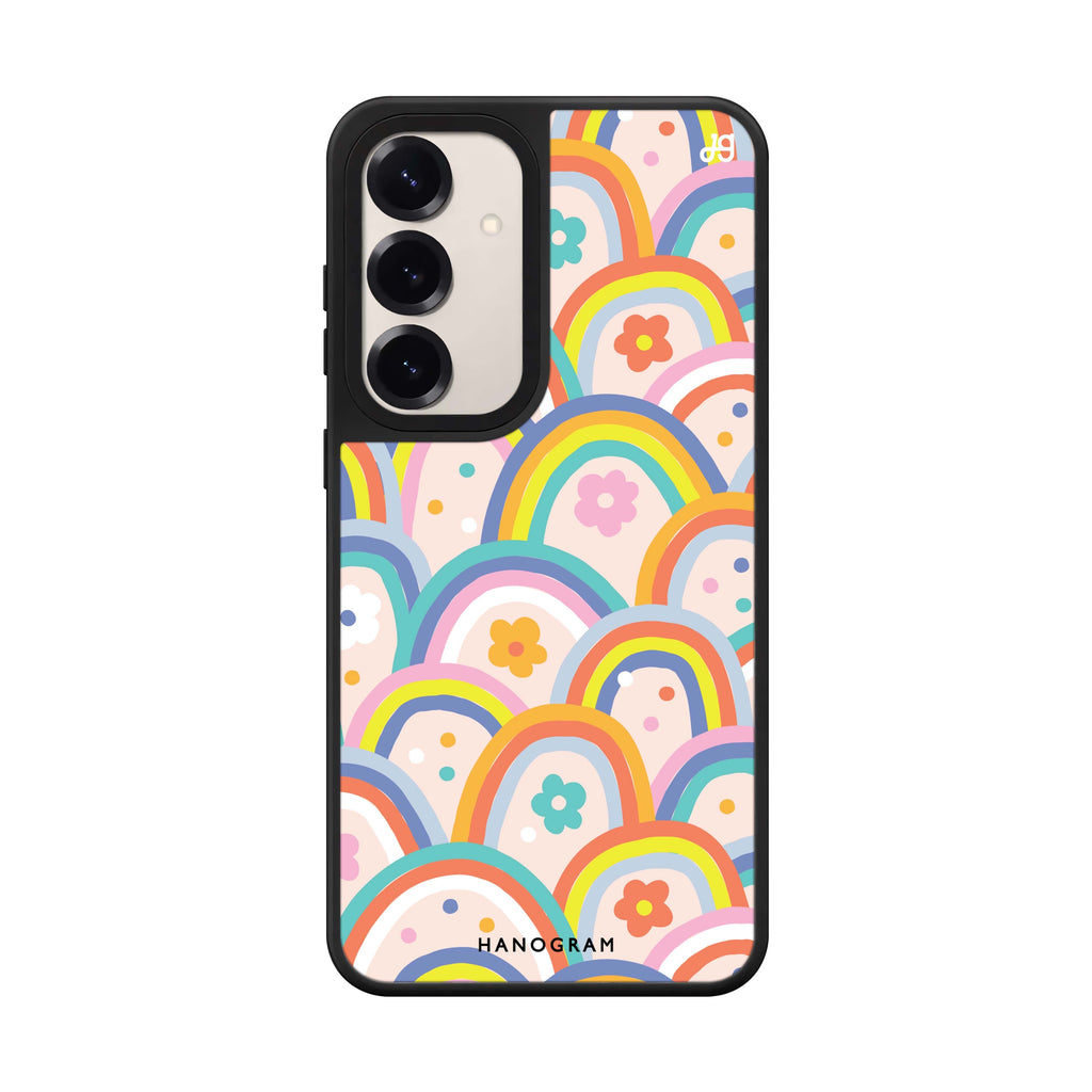 Colourful Rainbow Floral Samsung Galaxy mirror case front view