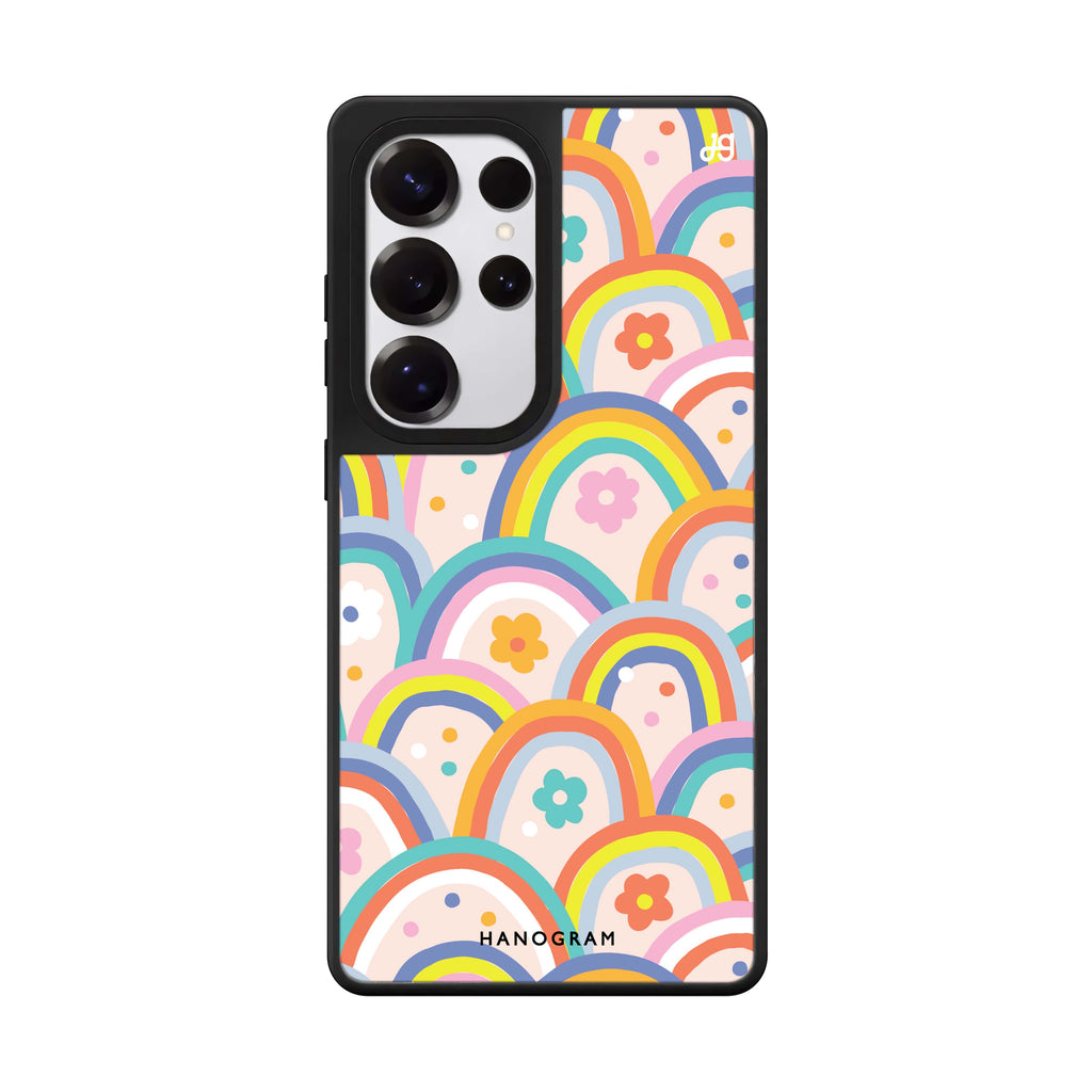 Colourful Rainbow Floral Samsung Galaxy S25 S24 S23 Ultra mirror case, front view