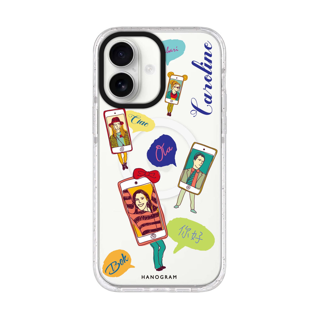Phone Call personalized name iPhone 17 ultra clear MagSafe case, front product view