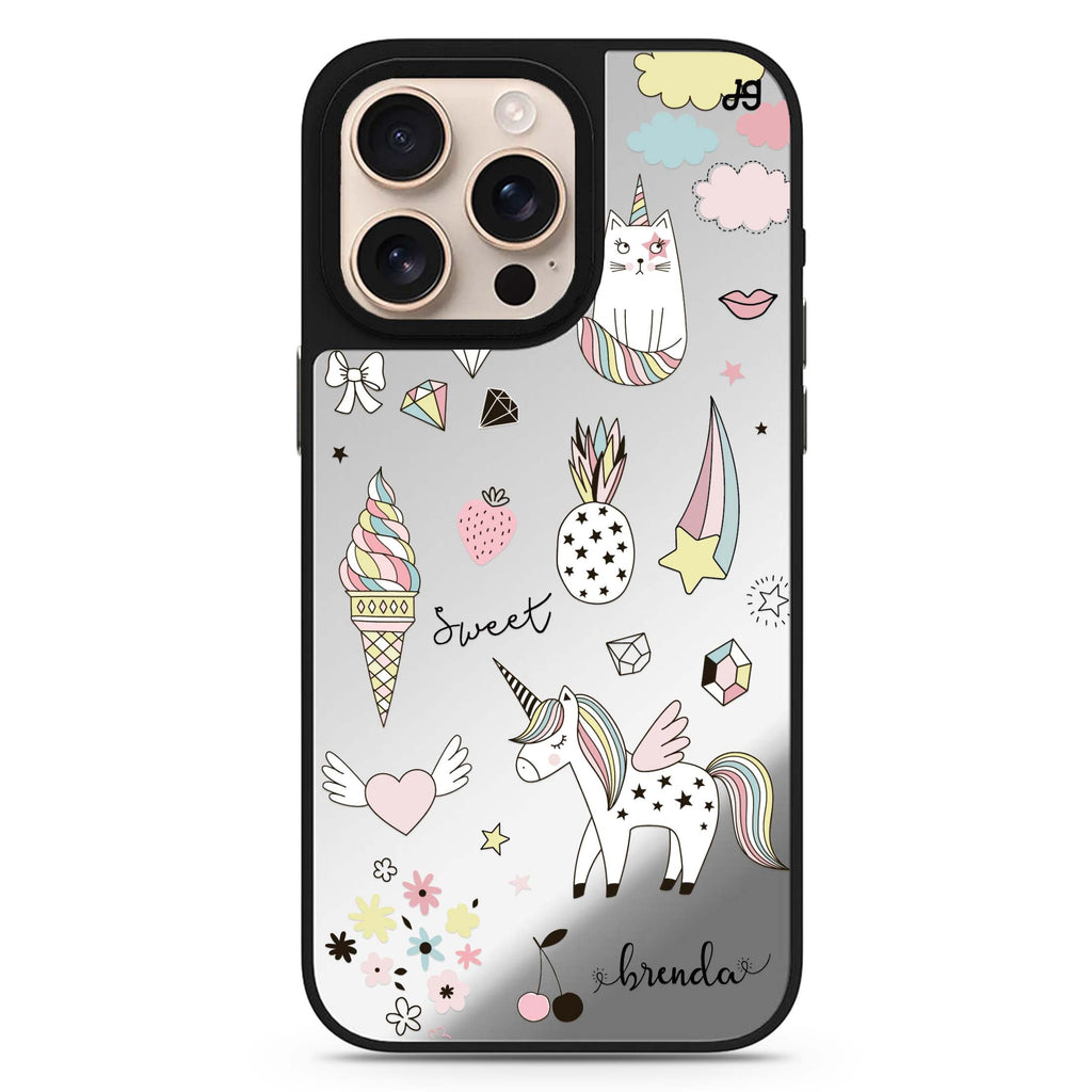 My Lovely Cartoon personalized name romantic design iPhone 16/15/14 Pro Max & Pro mirror case