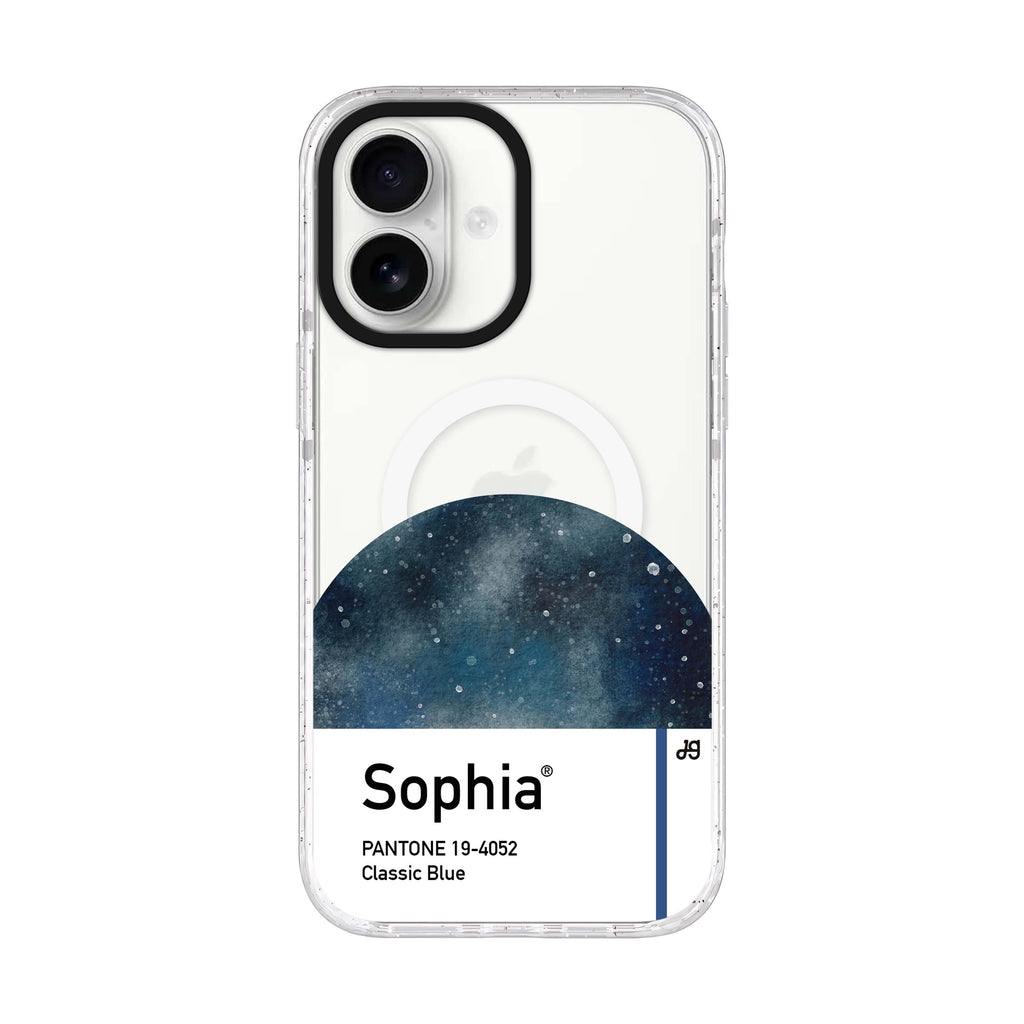 #19-4052 Classic Blue I personalized name iPhone 17 ultra clear MagSafe case, front product view