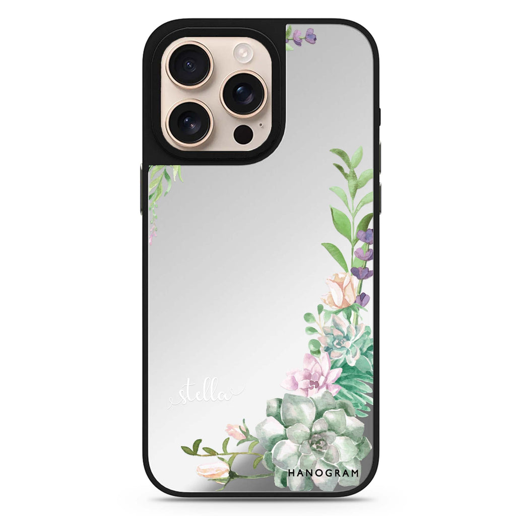 Rose in Wild personalized name floral design iPhone 16/15/14 Pro Max & Pro mirror case