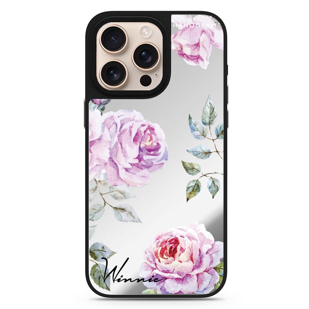 Classic Floral personalized name floral design iPhone 16/15/14 Pro Max & Pro mirror case