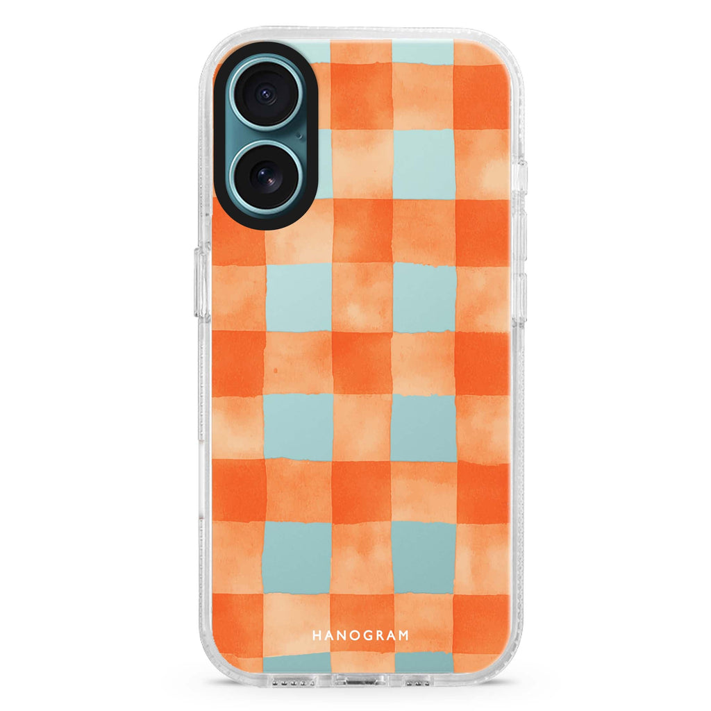 Spice Grid iPhone 16 and 16 Plus ultra clear case, transparent abstract pattern, front product view