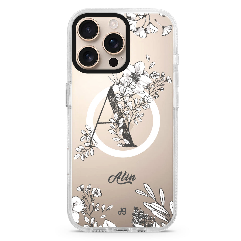 Vintage Floral Monogram MagSafe Compatible Ultra Clear Case