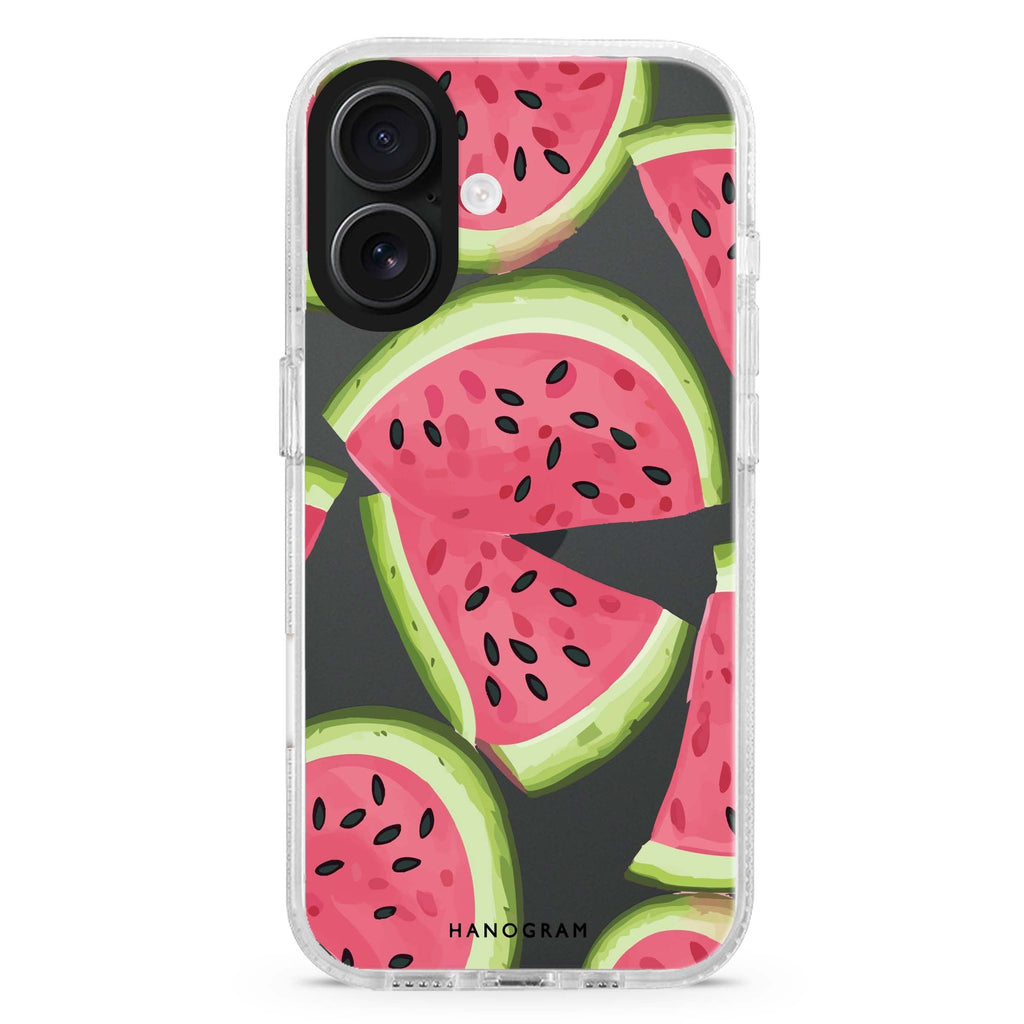 Melon Mood iPhone 16 and 16 Plus ultra clear case, transparent graphic artwork, front product view