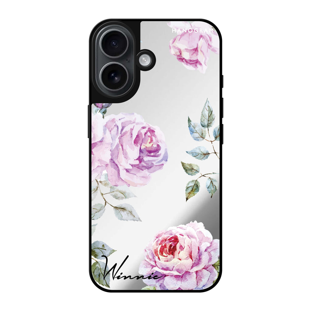 Reflective iPhone 16 Mirror Case –Classic Floral Design