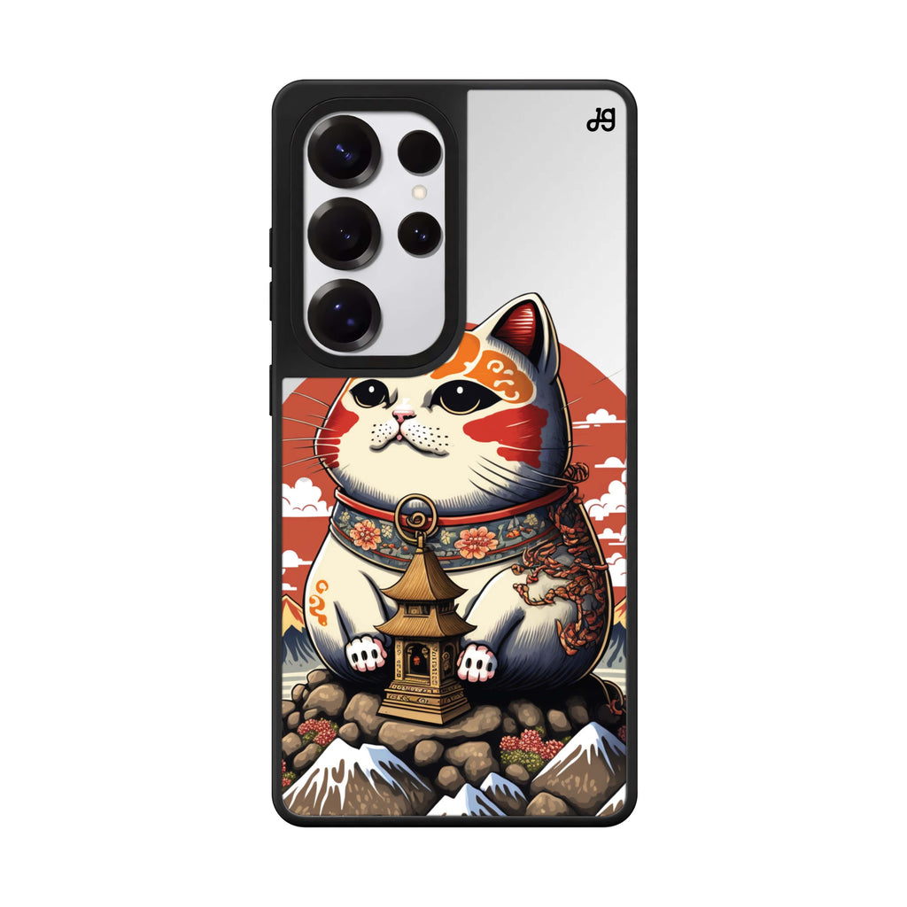 Cat With Fuji Mountain Samsung Galaxy S25 S24 S23 Ultra mirror case, front view