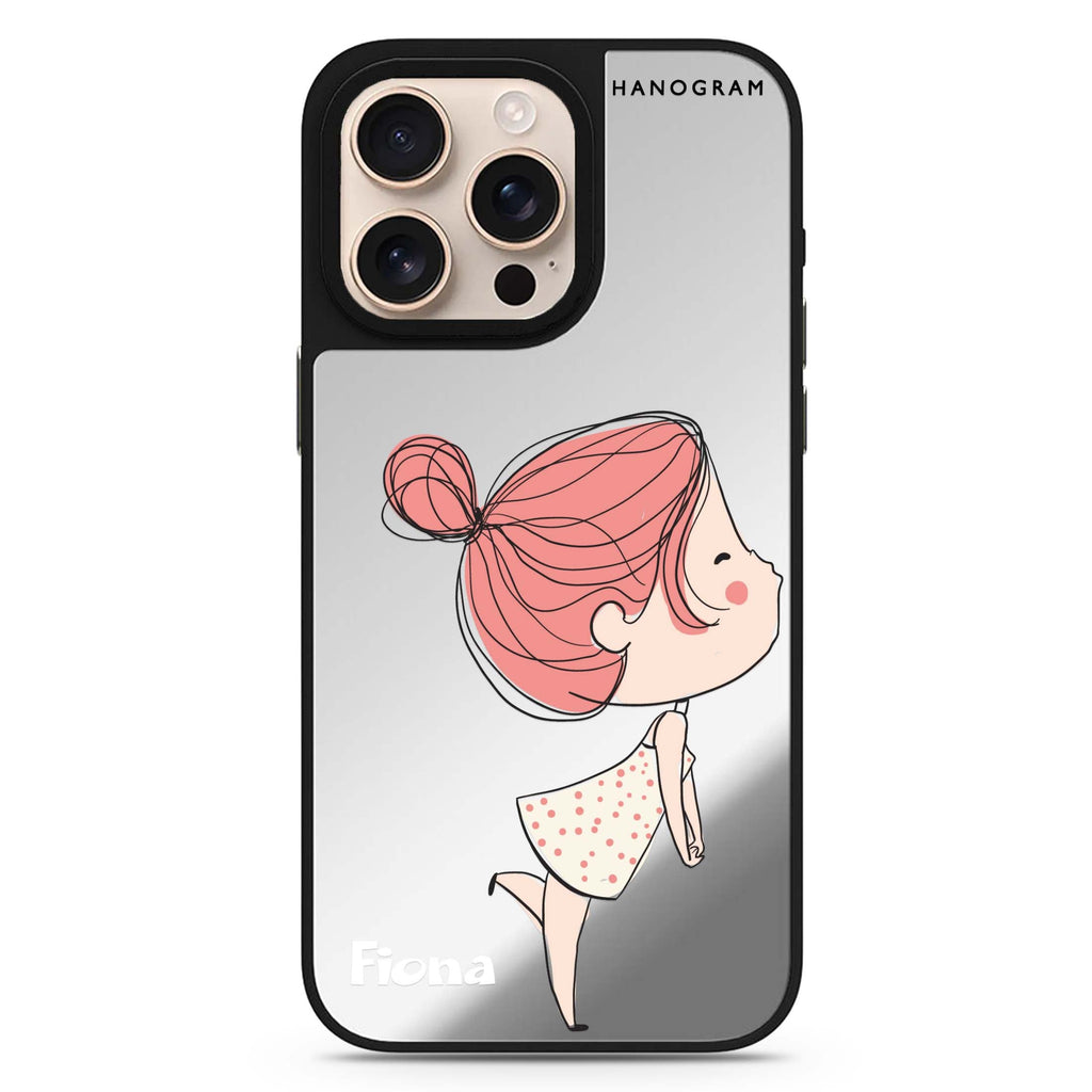 Cute Girl Kissing personalized name romantic design iPhone 16/15/14 Pro Max & Pro mirror case