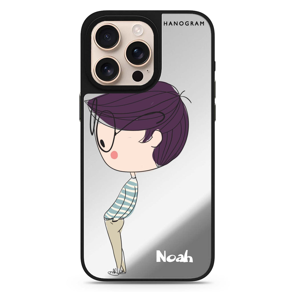 Boy Kissing personalized name romantic design iPhone 16/15/14 Pro Max & Pro mirror case
