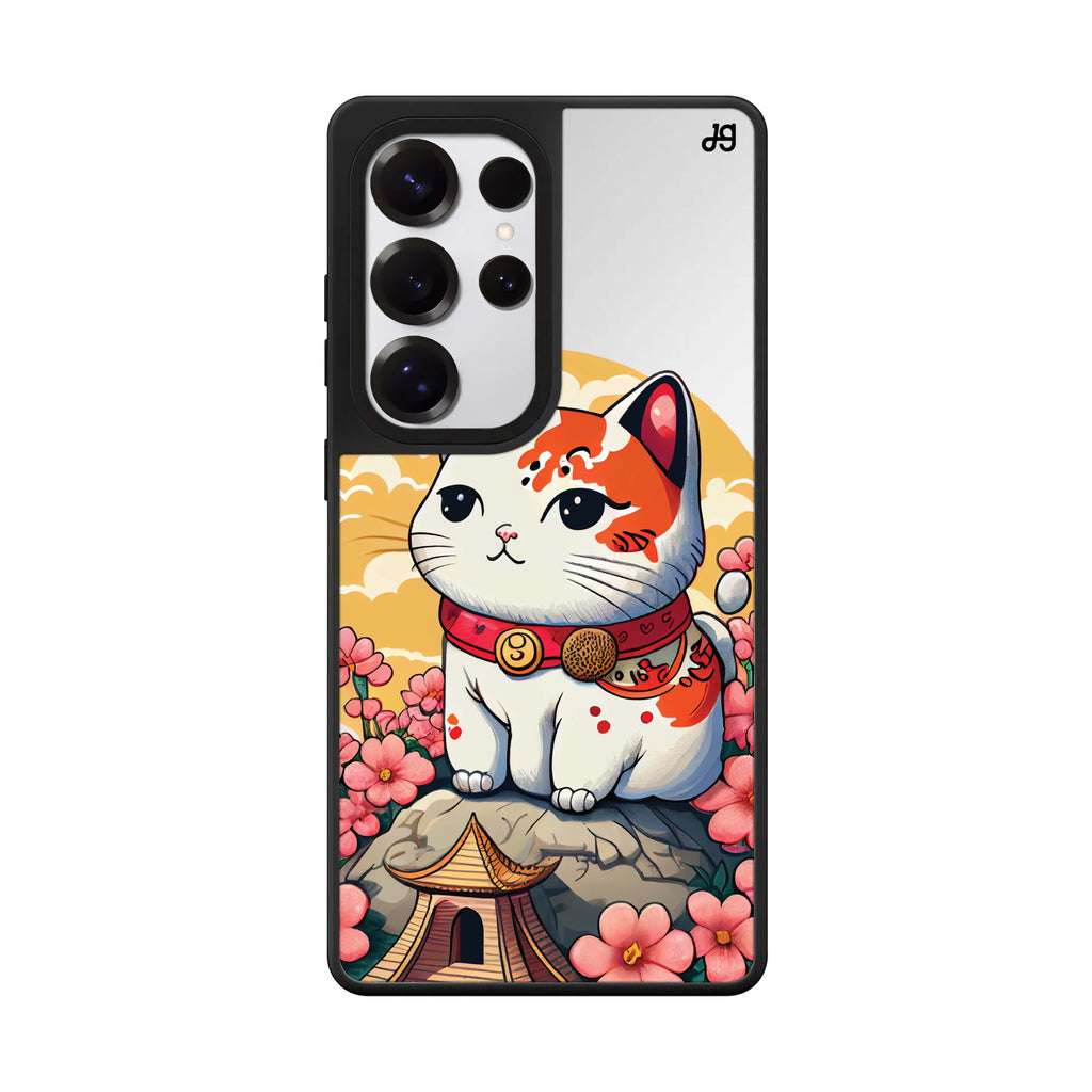 Cat & Flowers Samsung Galaxy S25 S24 S23 Ultra mirror case, front view