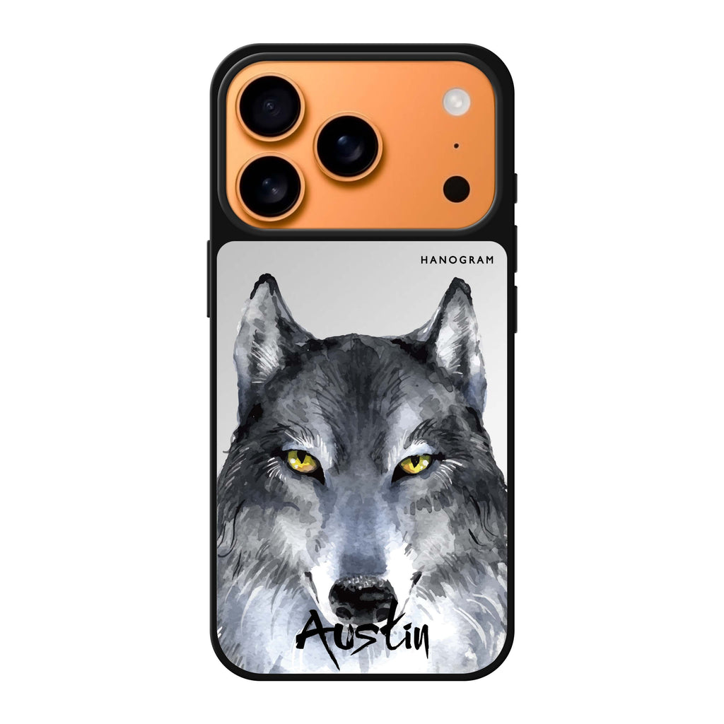 Snow Wolf personalized name winter dog animal iPhone 17 Pro Max mirror case