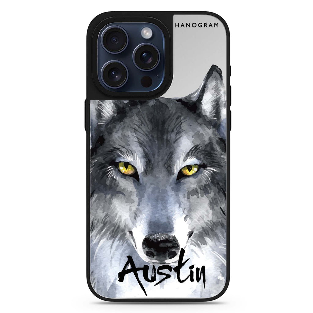Snow Wolf personalized name MagSafe mirror case for iPhone 16/15/14 Pro Max and Pro, main view