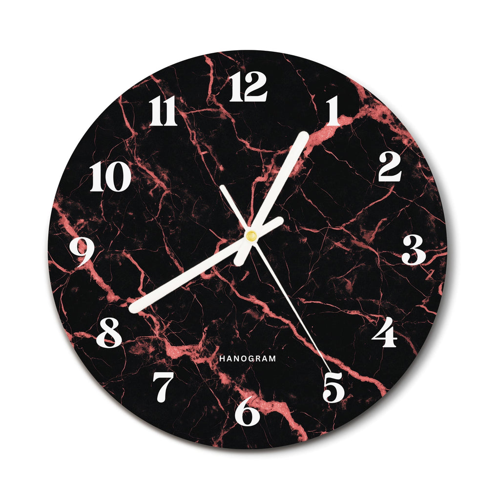 Crimson Vein Marble premium glass wall clock, marble home decor clock, main view
