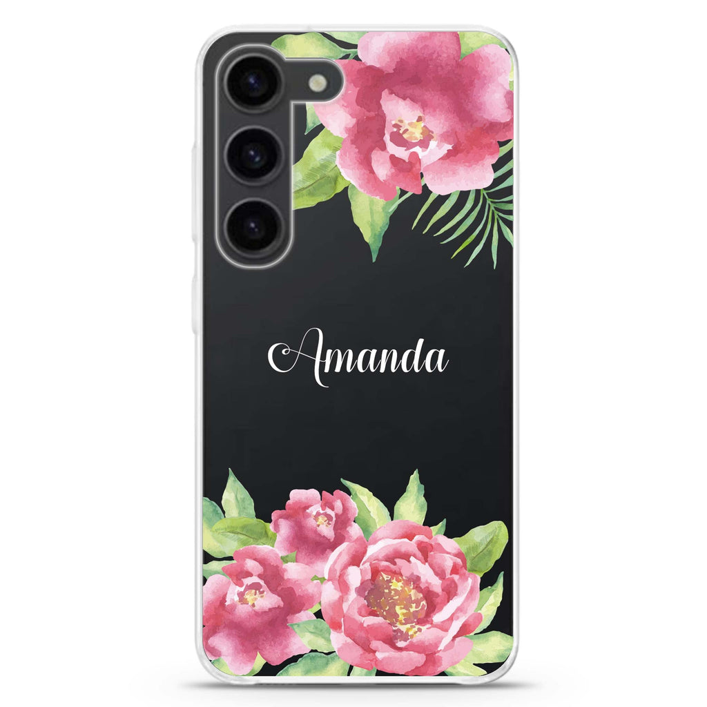Watercolor Paeonia personalized ultra-clear case for Samsung Galaxy S23/S22, front view