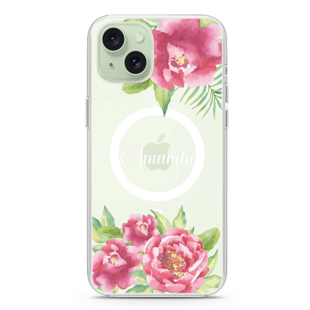 Watercolor Paeonia iPhone 15 Plus MagSafe Compatible Ultra Clear Case