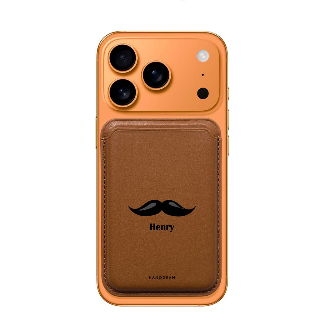 Moustache custom name MagSafe wallet for iPhone, personalized magnetic card holder, main view