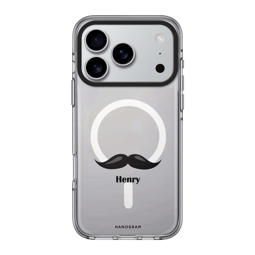 Moustache personalized name graphic iPhone 17 Pro Max ultra clear case