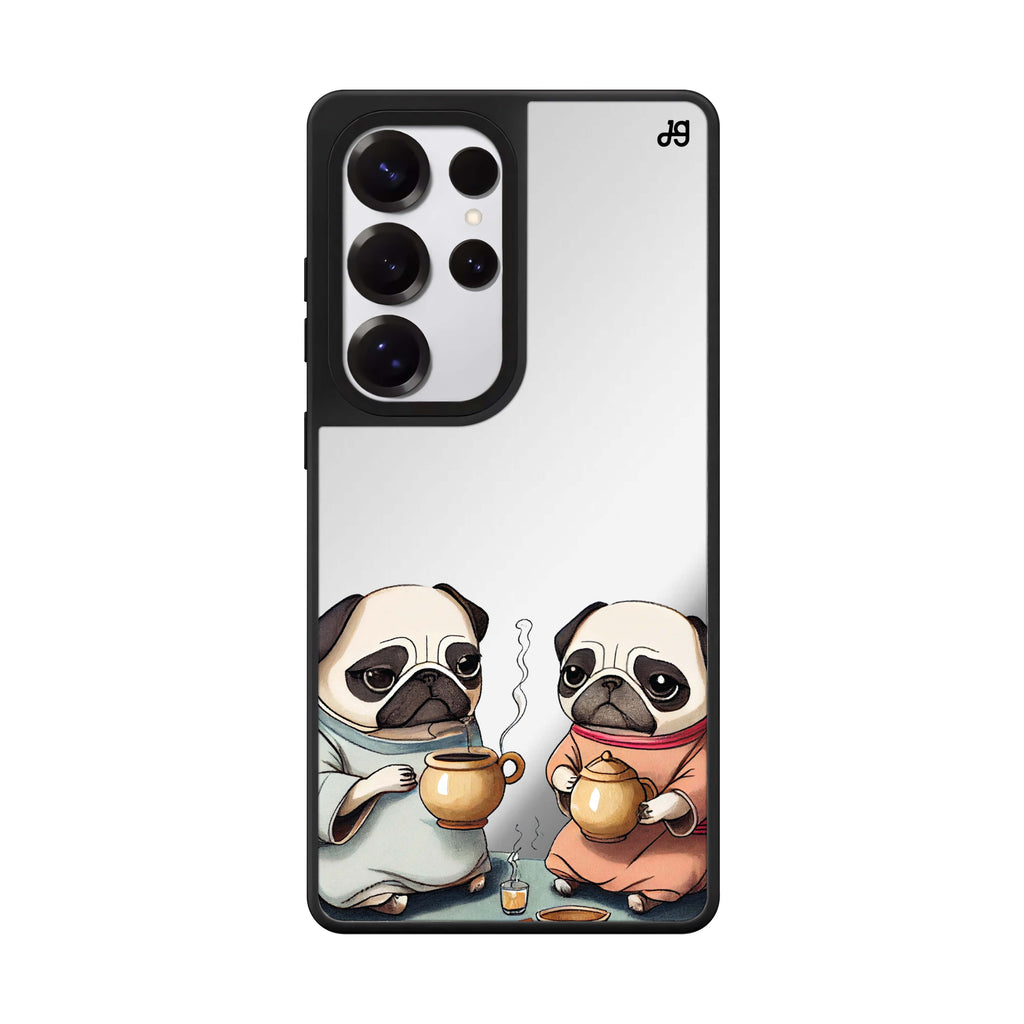 Pug Tea Time Samsung Galaxy S25 S24 S23 Ultra mirror case, front view