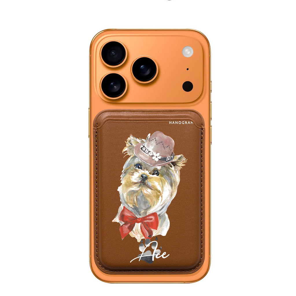 Yorkshire Terrier custom name MagSafe wallet for iPhone, personalized magnetic card holder, main view