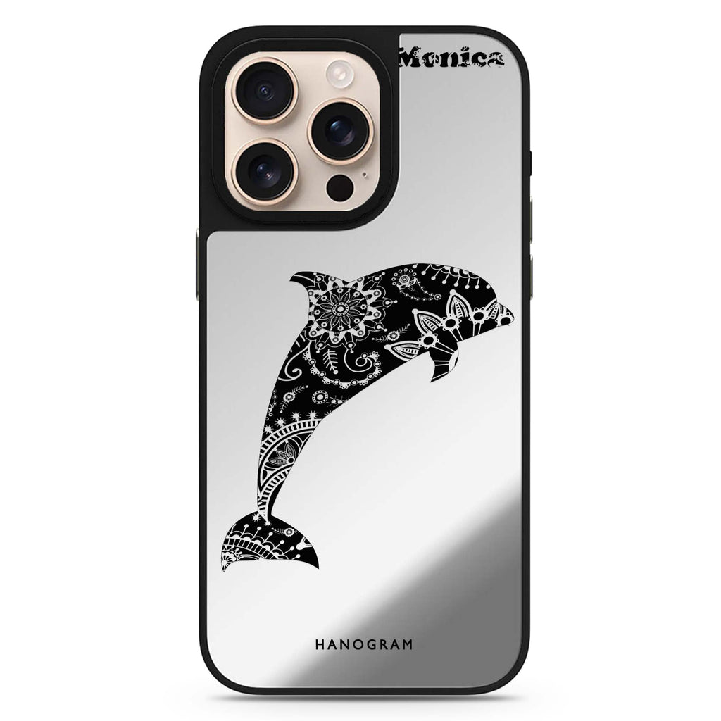 Mandala Dolphin personalized name sleek reflective design iPhone 16/15/14 Pro Max & Pro mirror case