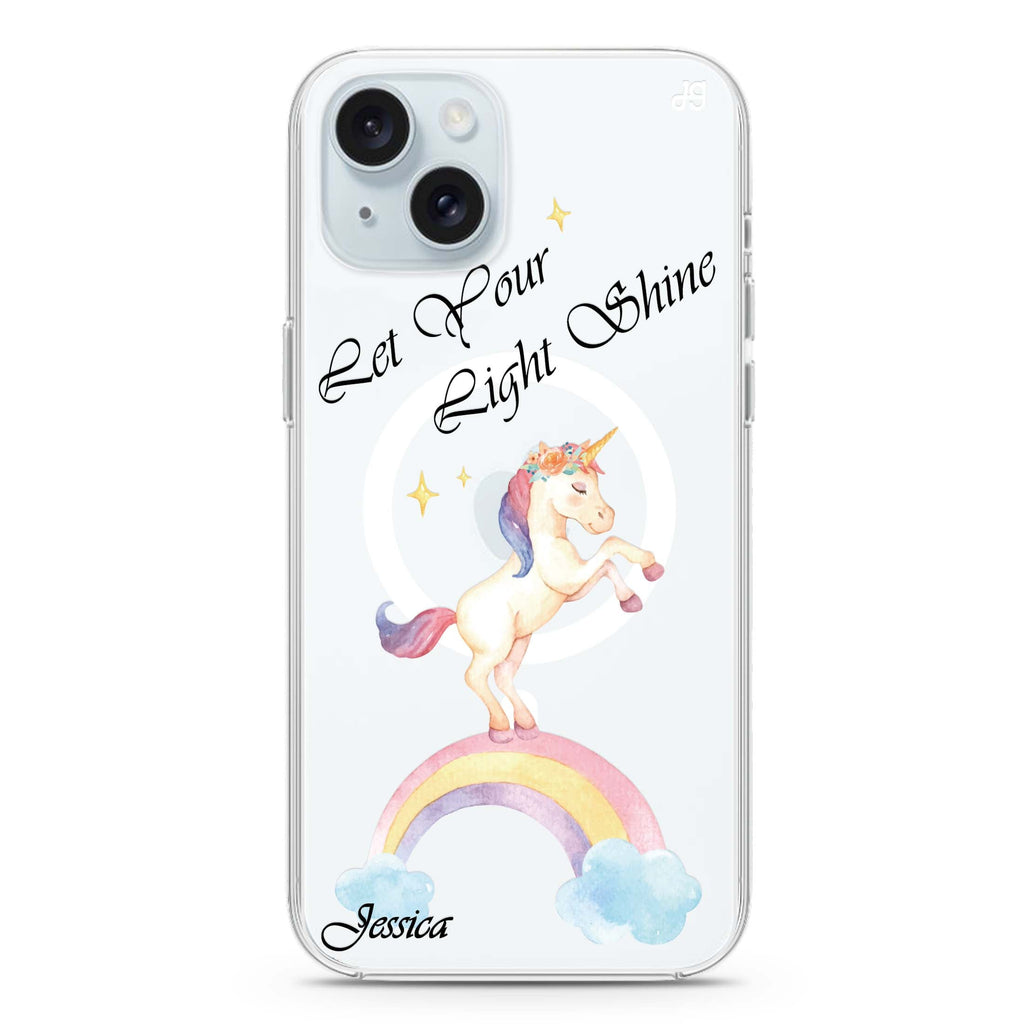 Rainbow Unicorn iPhone 15 Plus MagSafe Compatible Ultra Clear Case