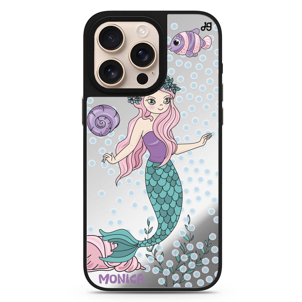 Mermaids personalized name sleek reflective design iPhone 16/15/14 Pro Max & Pro mirror case