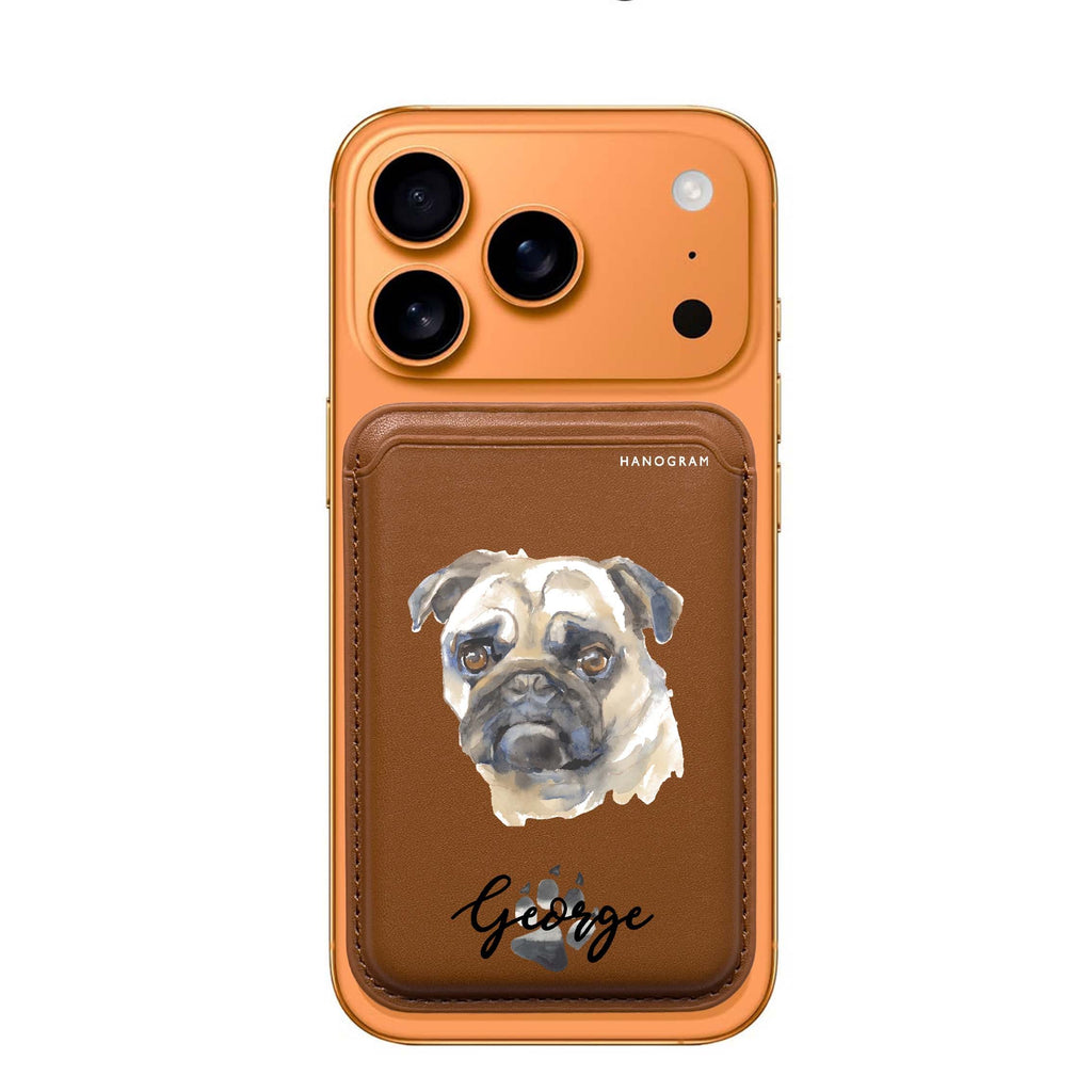 Pug custom name MagSafe wallet for iPhone, personalized magnetic card holder, main view