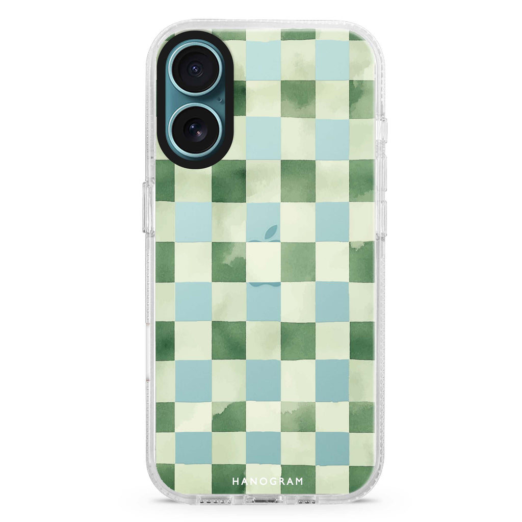 Meadow Checks iPhone 16 and 16 Plus ultra clear case, transparent abstract pattern, front product view