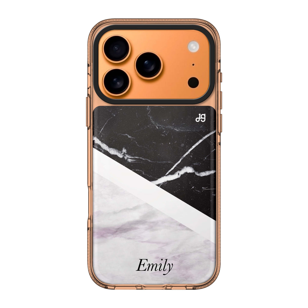 Black & White Marble personalized name black white marble neutral iPhone 17 Pro Max ultra clear case