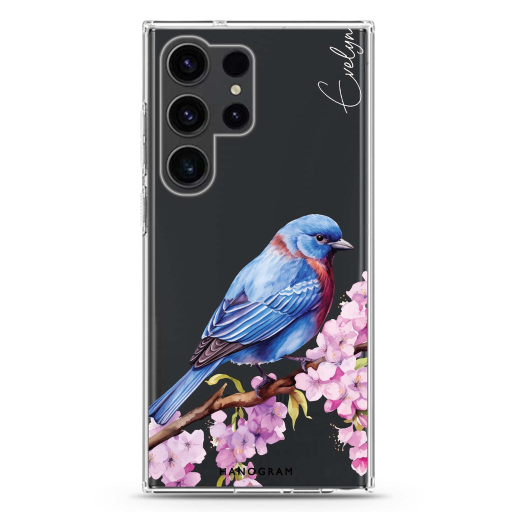 Bunting Blossom personalized name Samsung Galaxy S26/S25/S24/S23/S22 Ultra ultra clear case, transparent design, main view