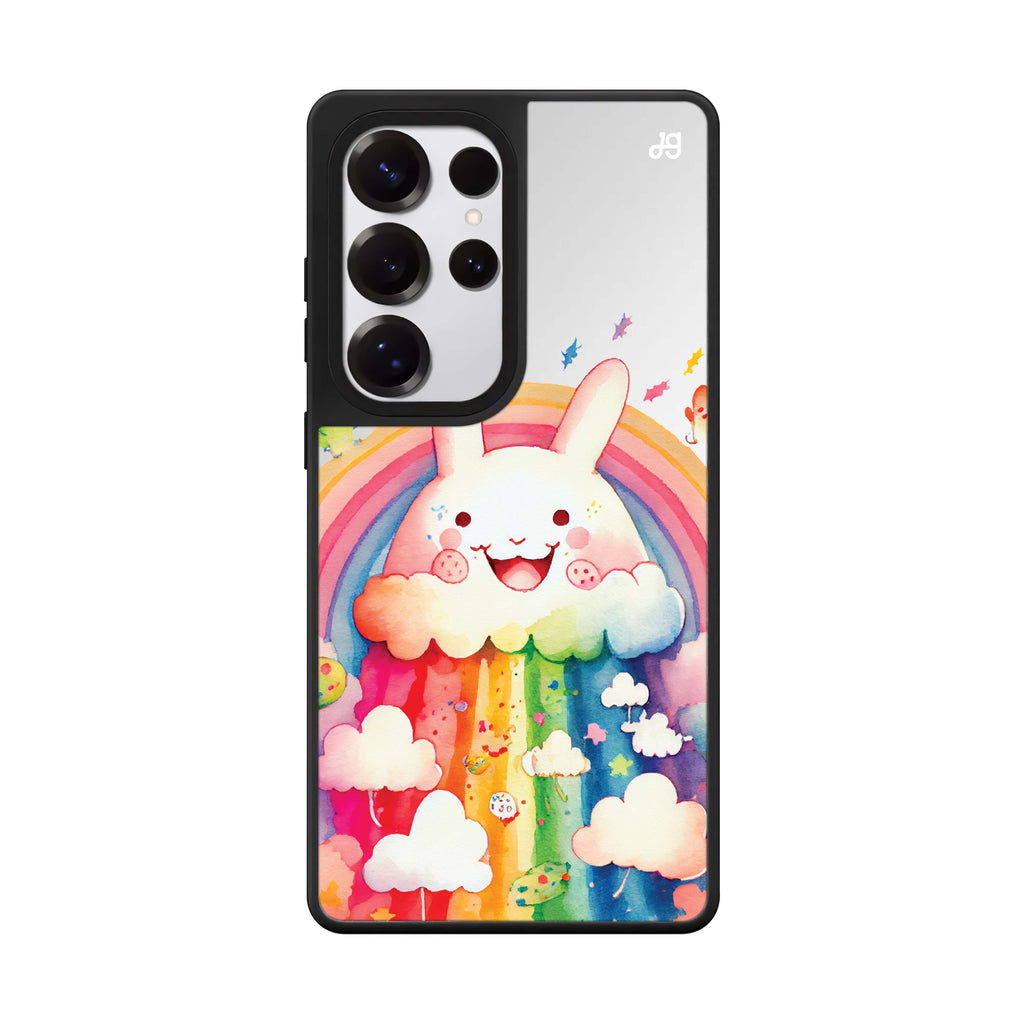 Rainbow Bunny Samsung Galaxy S25 S24 S23 Ultra mirror case, front view