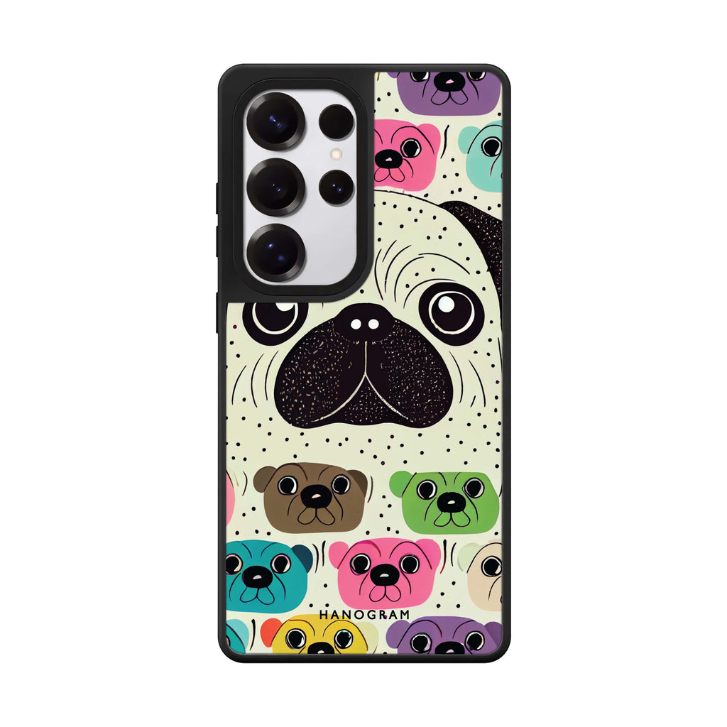 Pug Face Samsung Galaxy S25 S24 S23 Ultra mirror case, front view
