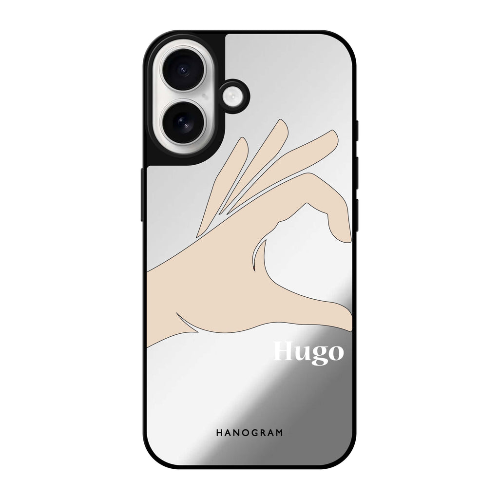 Reflective iPhone 16 Mirror Case –Left Hand heart Design