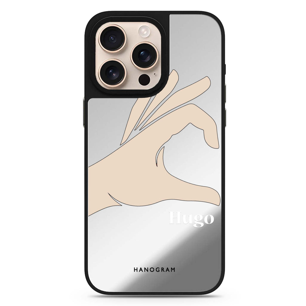Left Hand Heart personalized name romantic design iPhone 16/15/14 Pro Max & Pro mirror case
