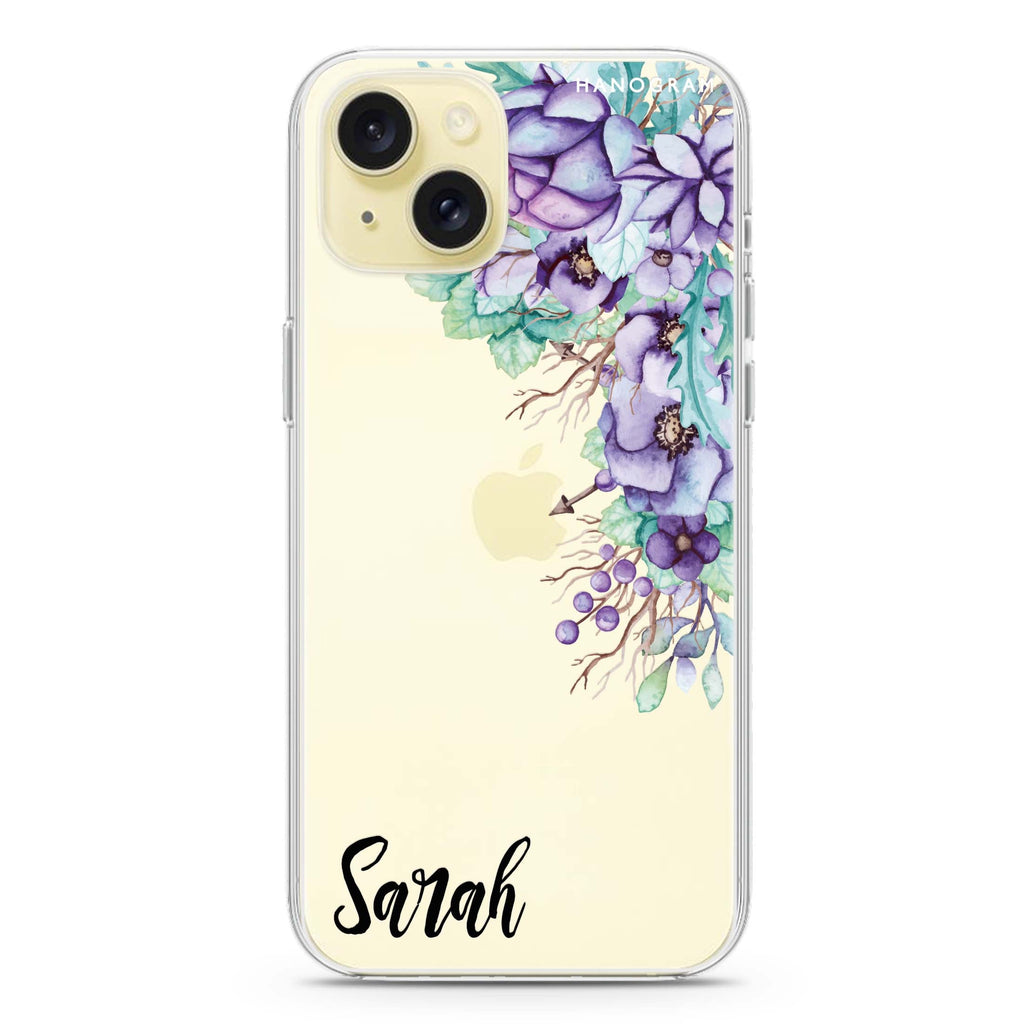Purple Floral iPhone 15 plus Ultra Clear Case