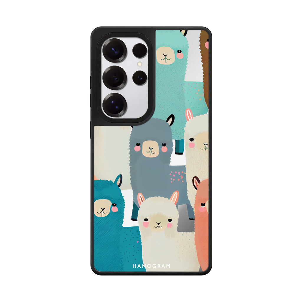 Cute Alpaca Samsung Galaxy S25 S24 S23 Ultra mirror case, front view