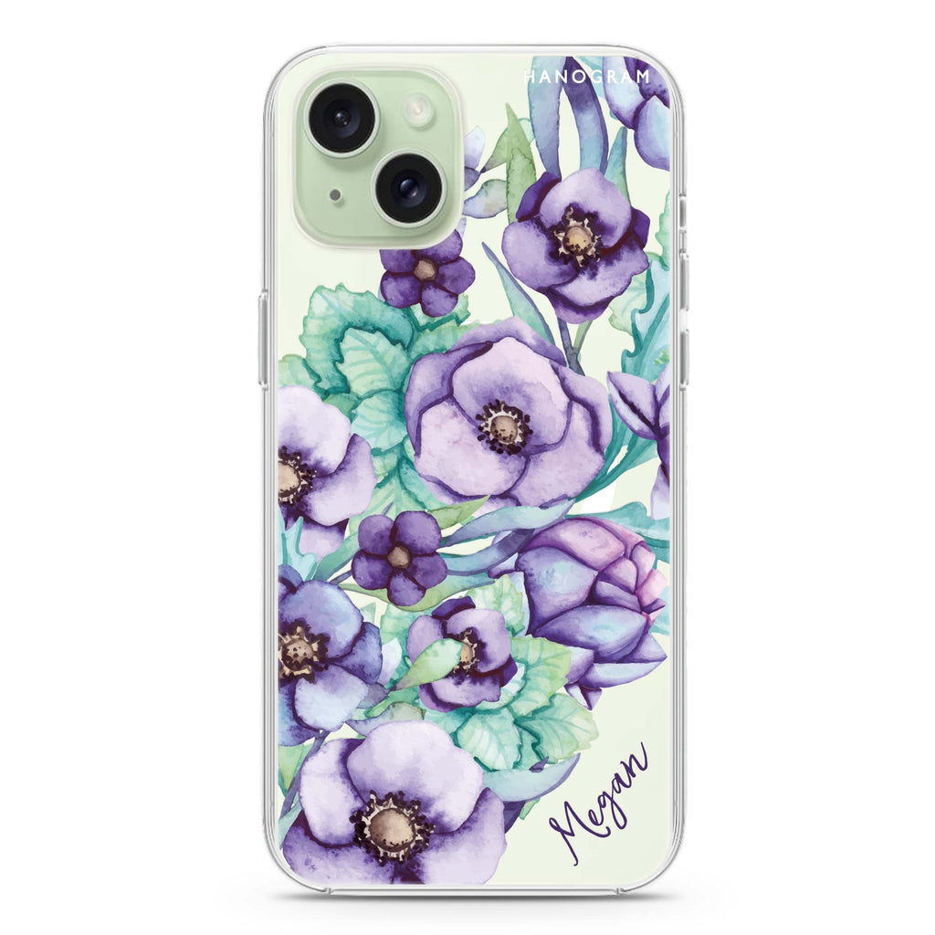Purple Floral II iPhone 15 Plus MagSafe Compatible Ultra Clear Case
