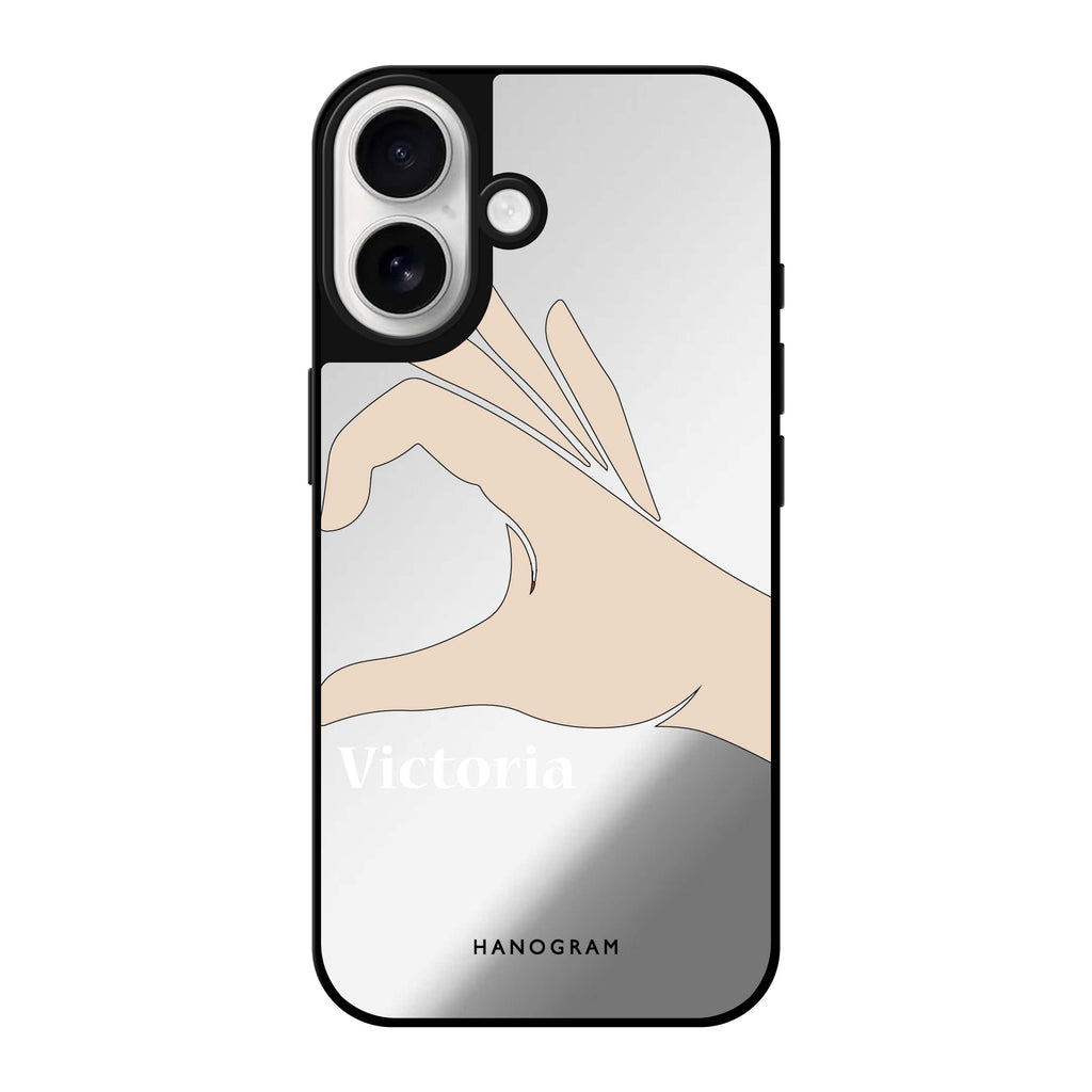 Reflective iPhone 16 Mirror Case –Right Hand heart Design