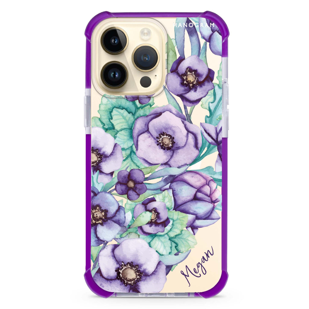 Purple Floral II iPhone 15 Pro MagSafe Compatible Ultra Shockproof Case