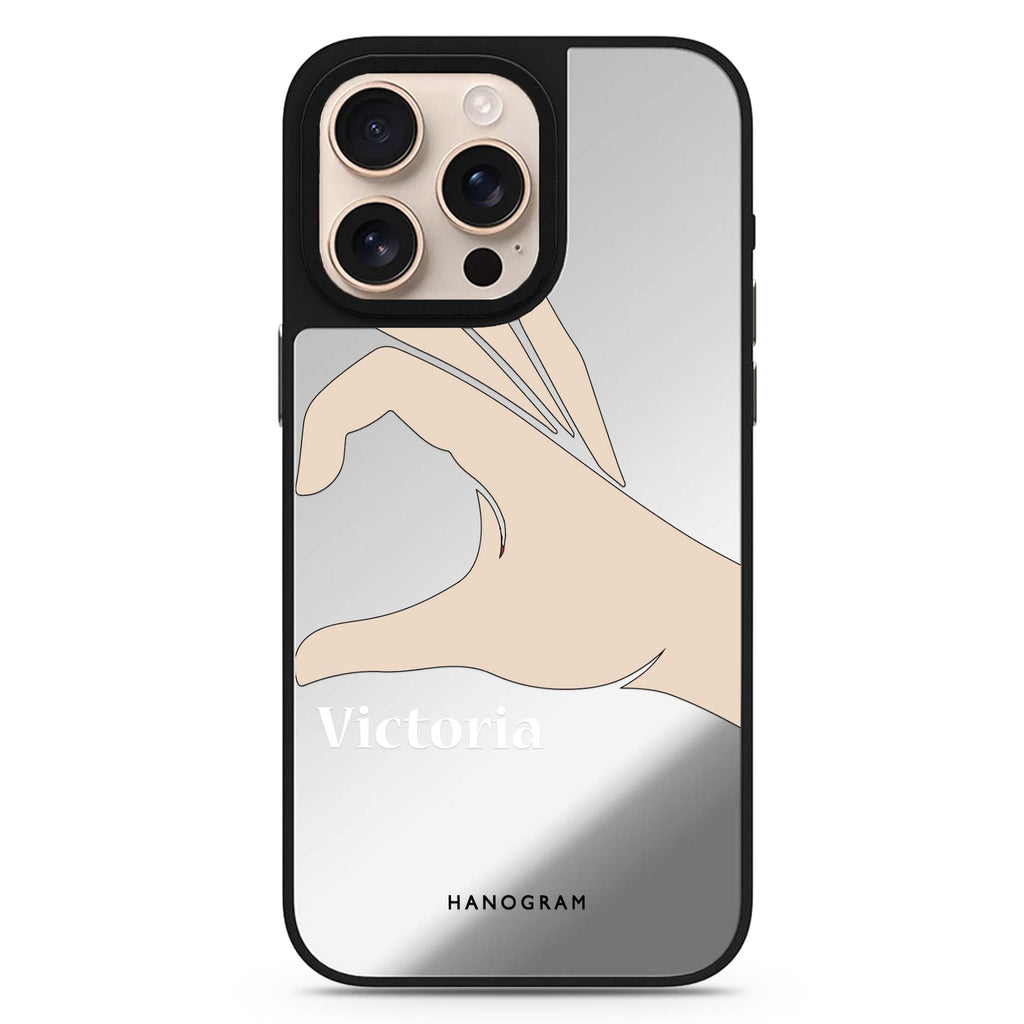 Right Hand Heart personalized name romantic design iPhone 16/15/14 Pro Max & Pro mirror case
