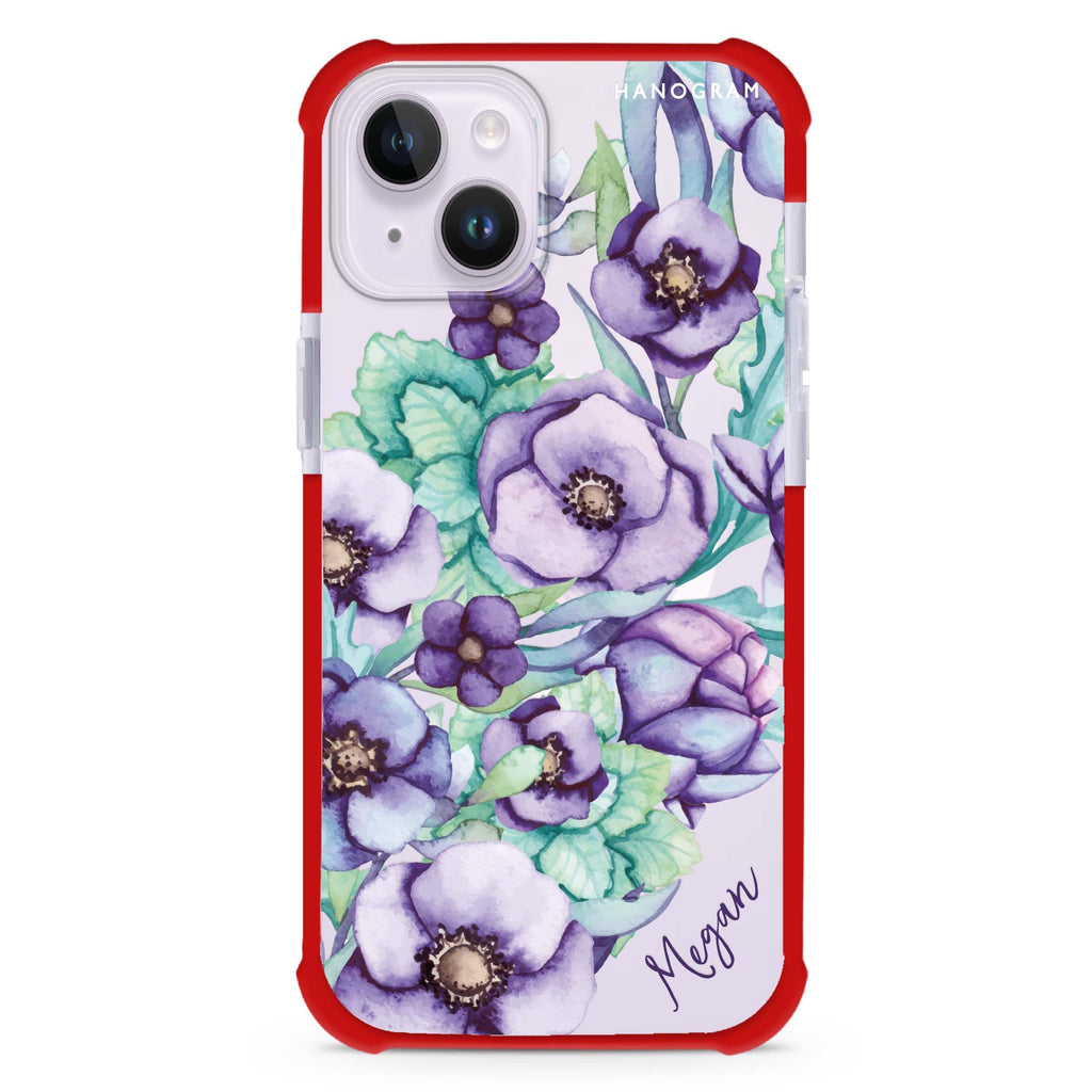 Purple Floral II iPhone 15 Plus MagSafe Compatible Ultra Shockproof Case